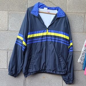 Vintage Mens Prospirit Nylon Neon Yellow Blue Stripes Jacket Size M